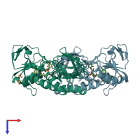 PDB entry 3fbs coloured by chain, top view.