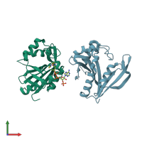 PDB entry 3fbu coloured by chain, front view.