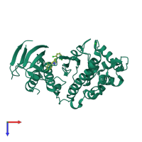 Monomeric assembly 1 of PDB entry 3fc1 coloured by chemically distinct molecules, top view.