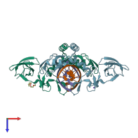 PDB entry 3fc3 coloured by chain, top view.
