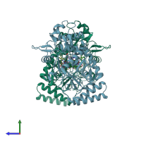 PDB entry 3fc5 coloured by chain, side view.