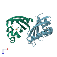 PDB entry 3fc7 coloured by chain, top view.