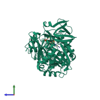 PDB entry 3fcc coloured by chain, side view.