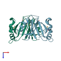 PDB entry 3fcd coloured by chain, top view.