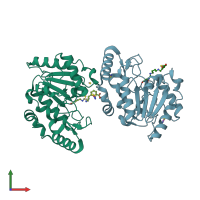 PDB entry 3fcl coloured by chain, front view.