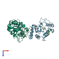 PDB entry 3fcl coloured by chain, top view.