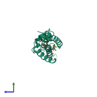 PDB entry 3fcn coloured by chain, side view.