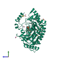 PDB entry 3fcr coloured by chain, side view.