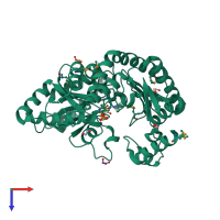 PDB entry 3fcr coloured by chain, top view.
