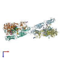 PDB entry 3fcs coloured by chain, top view.