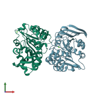 PDB entry 3fcx coloured by chain, front view.