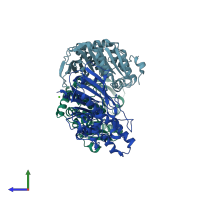 PDB entry 3fcy coloured by chain, side view.