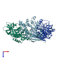 PDB entry 3fcy coloured by chain, top view.