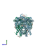 PDB entry 3fd0 coloured by chain, side view.