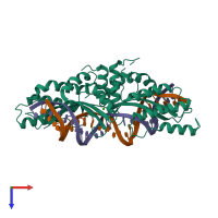 PDB entry 3fd2 coloured by chain, top view.