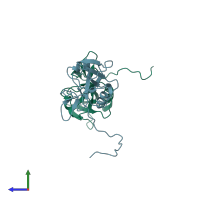 PDB entry 3fd4 coloured by chain, side view.