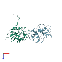 PDB entry 3fd4 coloured by chain, top view.