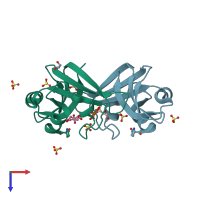 PDB entry 3fd7 coloured by chain, top view.