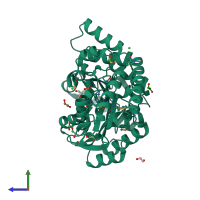 PDB entry 3fdb coloured by chain, side view.
