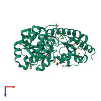 PDB entry 3fdb coloured by chain, top view.