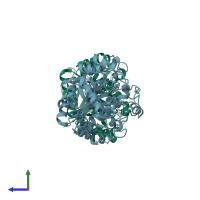PDB entry 3fdg coloured by chain, side view.