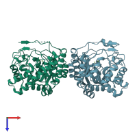 PDB entry 3fdg coloured by chain, top view.