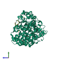 PDB entry 3fdh coloured by chain, side view.