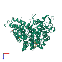 PDB entry 3fdh coloured by chain, top view.