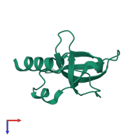 Monomeric assembly 1 of PDB entry 3fdr coloured by chemically distinct molecules, top view.