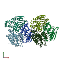 PDB entry 3fdu coloured by chain, front view.