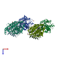 PDB entry 3fdu coloured by chain, top view.