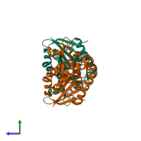 PDB entry 3fdz coloured by chain, side view.