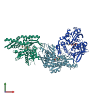 PDB entry 3fe1 coloured by chain, front view.