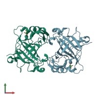 PDB entry 3fe4 coloured by chain, front view.