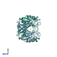 PDB entry 3fe4 coloured by chain, side view.