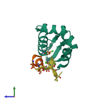 PDB entry 3fea coloured by chain, side view.