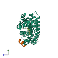 PDB entry 3fei coloured by chain, side view.