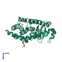 PDB entry 3fej coloured by chain, top view.