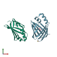PDB entry 3fek coloured by chain, front view.