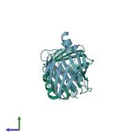 PDB entry 3fek coloured by chain, side view.