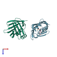 PDB entry 3fek coloured by chain, top view.