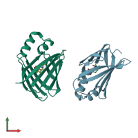 PDB entry 3fel coloured by chain, front view.