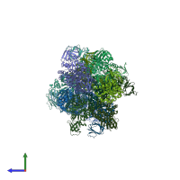 PDB entry 3feq coloured by chain, side view.