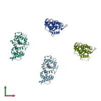 PDB entry 3fer coloured by chain, front view.