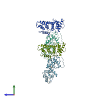 PDB entry 3fer coloured by chain, side view.