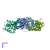 PDB entry 3fes coloured by chain, top view.