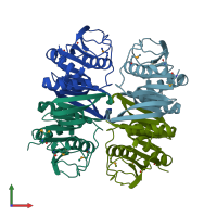 PDB entry 3fet coloured by chain, front view.