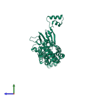 PDB entry 3few coloured by chain, side view.