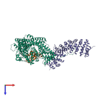 PDB entry 3fey coloured by chain, top view.