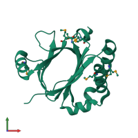 PDB entry 3fez coloured by chain, front view.